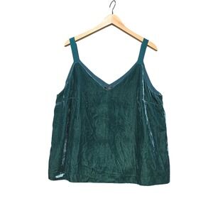 J. Crew -1648 Velvet V Neck Cami Top Blouse Teal‎ Green XL